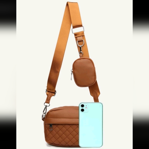 Brown Quilted Square Purse with Coin Purse - Picture 6 of 8